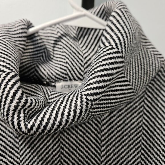 J. Crew Turtleneck Fleece Lined Sweater Black White Herringbone Small Chic - Picture 3 of 11